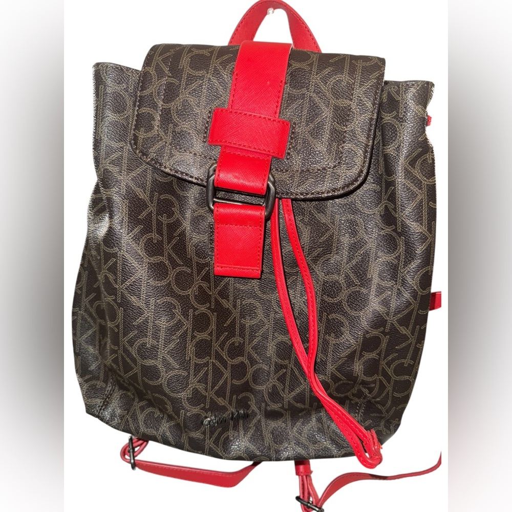 Calvin Klein Red & Brown Logo Backpack